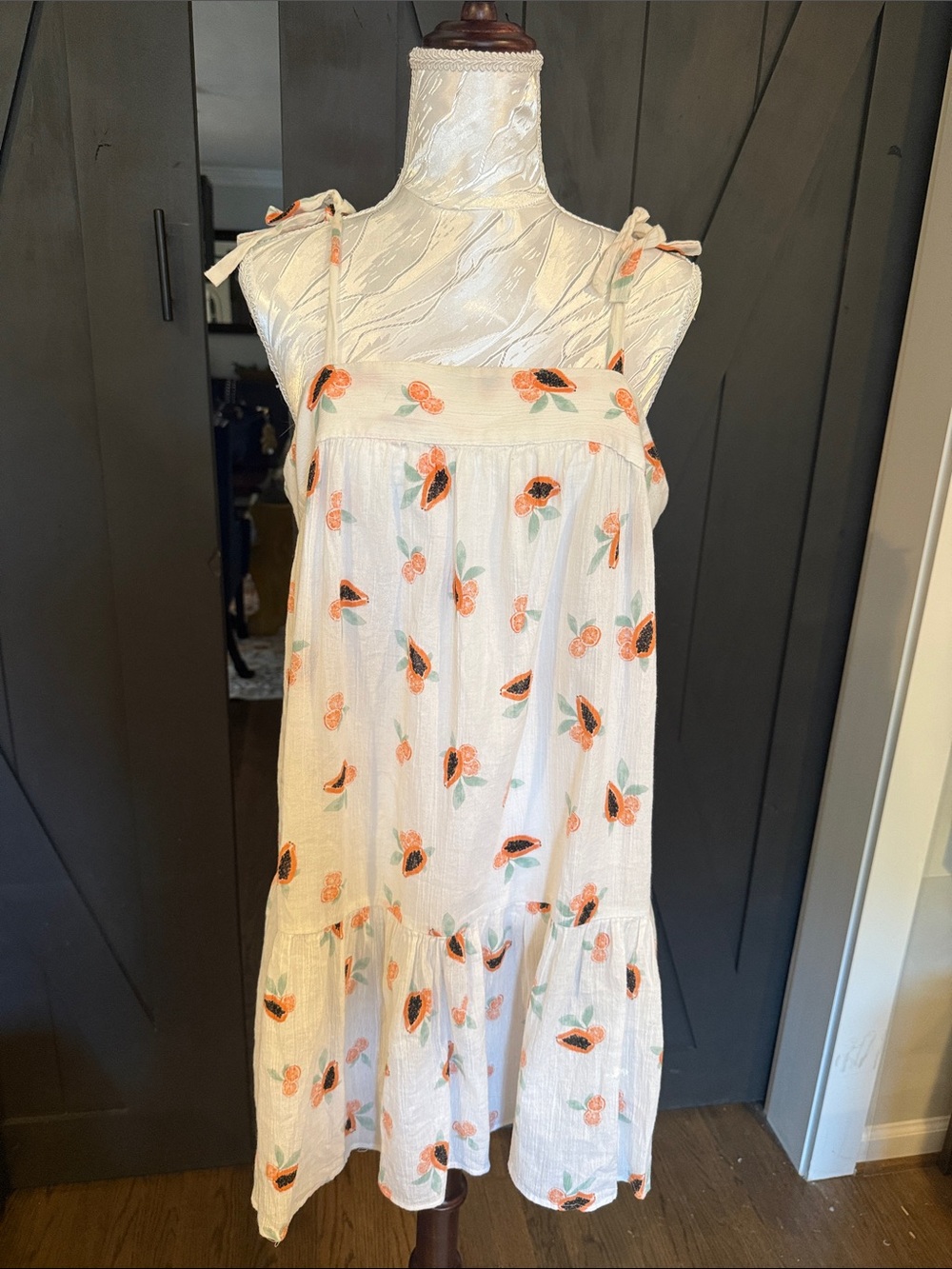 Loft White Sundress with Orange Floral Embroidery